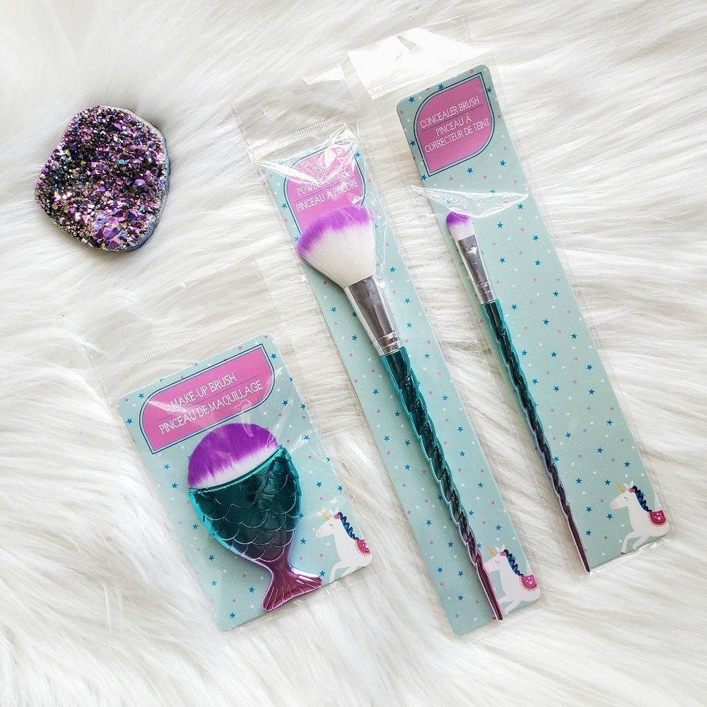 NWT Mermaid Unicorn Makeup Brush Set 3 pc - Picture 2 of 6